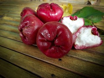 High angle view of apples on table