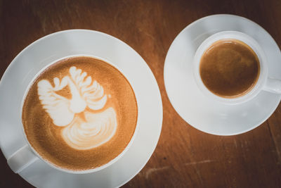 High angle view of coffee on table