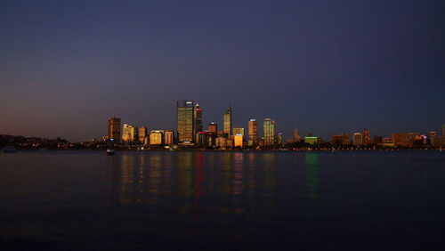 View of city lit up at night