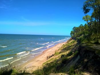 Scenic view of sea against blue sky