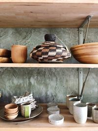 Stack of bowls on shelf