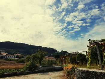 Houses in town against sky