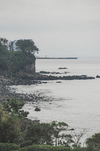 Scenic view of sea against clear sky