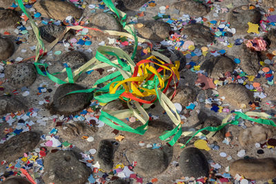 High angle view of garbage on floor