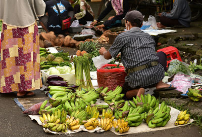 High angle view of people at market