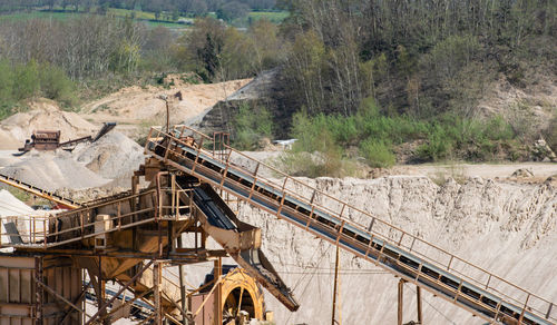 Gravel quarrying in a gravel pit during a drone flight