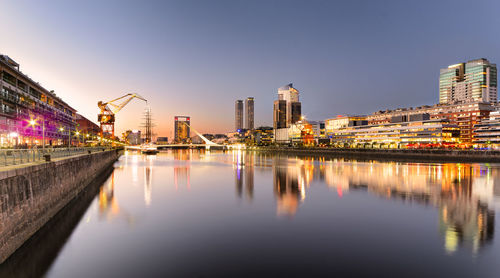 View of puerto madero against clear sky at dusk