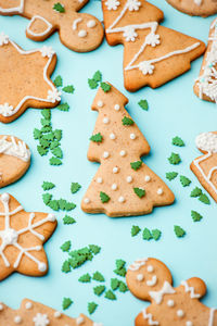 High angle view of cookies on table