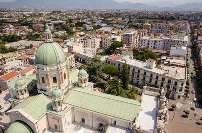 High angle view of buildings in town