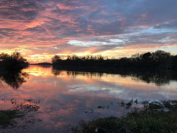 Scenic view of lake against sky during sunset