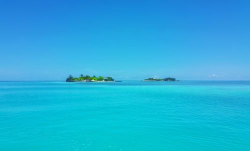 Scenic view of sea against clear blue sky