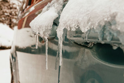 Close-up of ice on car