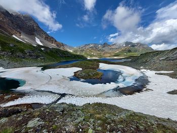 Scenic view of lake against sky during winter