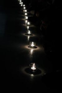 Close-up of illuminated light bulbs in dark