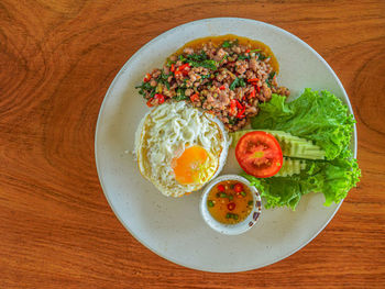 Directly above shot of breakfast served on table