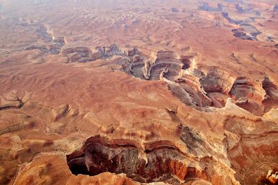 High angle view of rock formations in desert