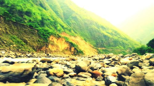 Surface level of stones on beach