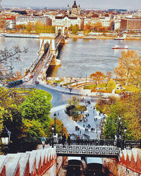 High angle view of bridge over river