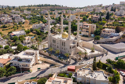 High angle view of buildings in city