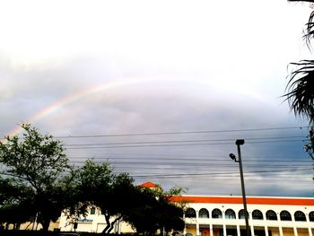 Rainbow over trees against sky