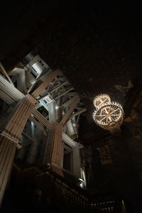 Low angle view of illuminated chandelier