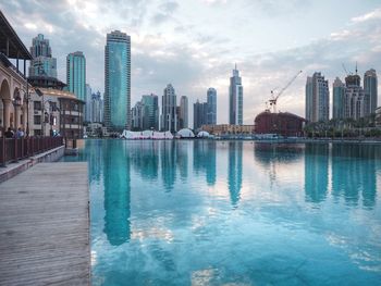 City skyline with river in background