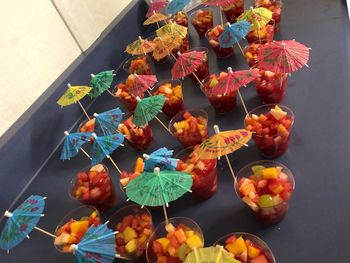 High angle view of fruits on table