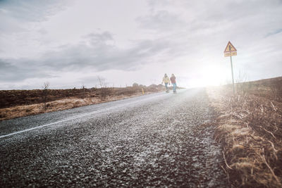 Surface level of road against sky