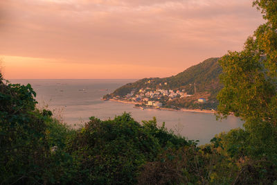 Scenic view of sea against sky during sunset