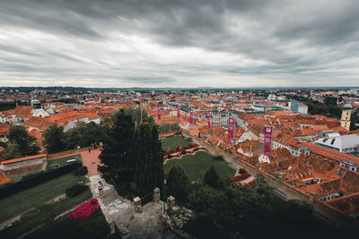 High angle view of townscape against sky