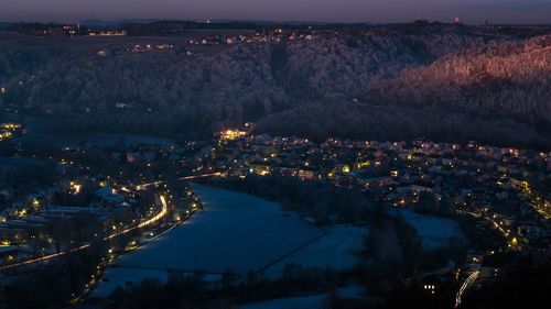 Aerial view of city at night