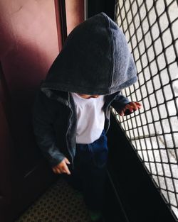 Rear view of boy walking