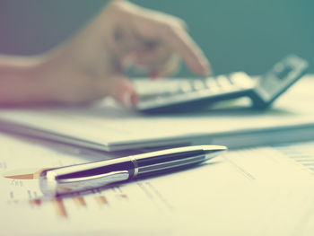 Close-up of mobile phone on table