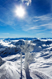 High angle view of machinery on snowcapped mountain