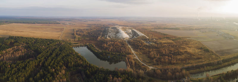 High angle view of land against sky