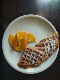 High angle view of breakfast served on table