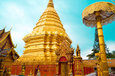 Low angle view of pagoda against sky