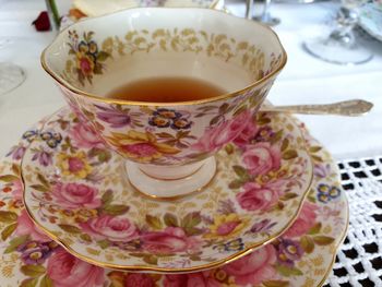 Close-up of tea cup on table