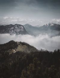 High angle view of mountains against sky