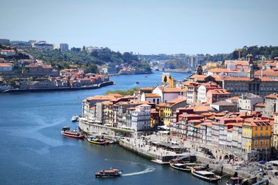 High angle view of city at waterfront