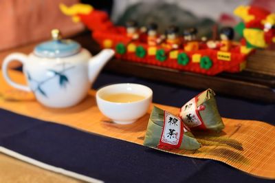 Close-up of toys on table