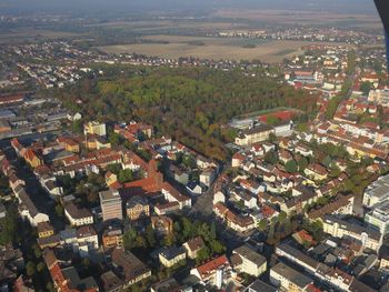 High angle shot of townscape against sky