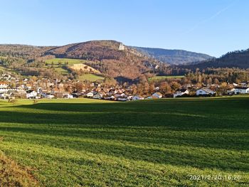 Scenic view of townscape against sky