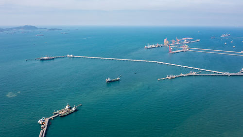 High angle view of ship in sea