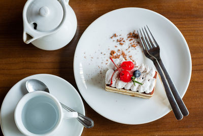 High angle view of food in plate on table