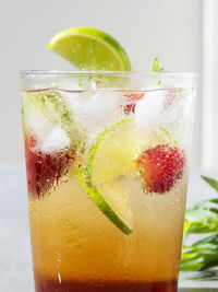 Close-up of drink served on ice