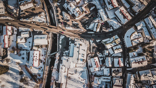 Aerial view of houses in winter in tegernsee, bavaria, germany.