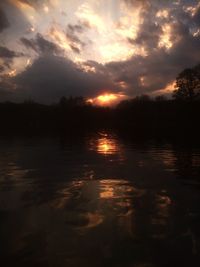 Scenic view of lake against sky during sunset