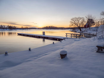 Scenic view of lake against sky during sunset