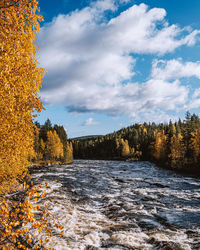 Scenic view of river against sky during autumn